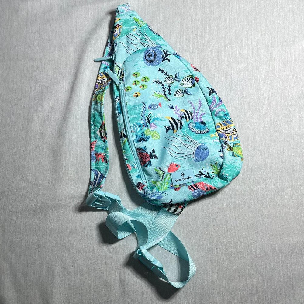 Vera Bradley Essential Lighten Up Sling Backpack Antilles Treasure Fish Ocean - Picture 2 of 8